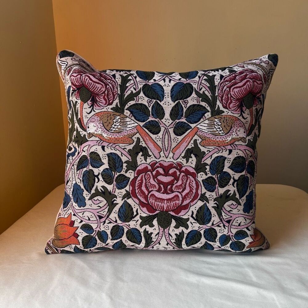 Hines of Oxford Bird & Rose Tapestry Cushion Feather Filled Floral Throw Pillow - Picture 1 of 10